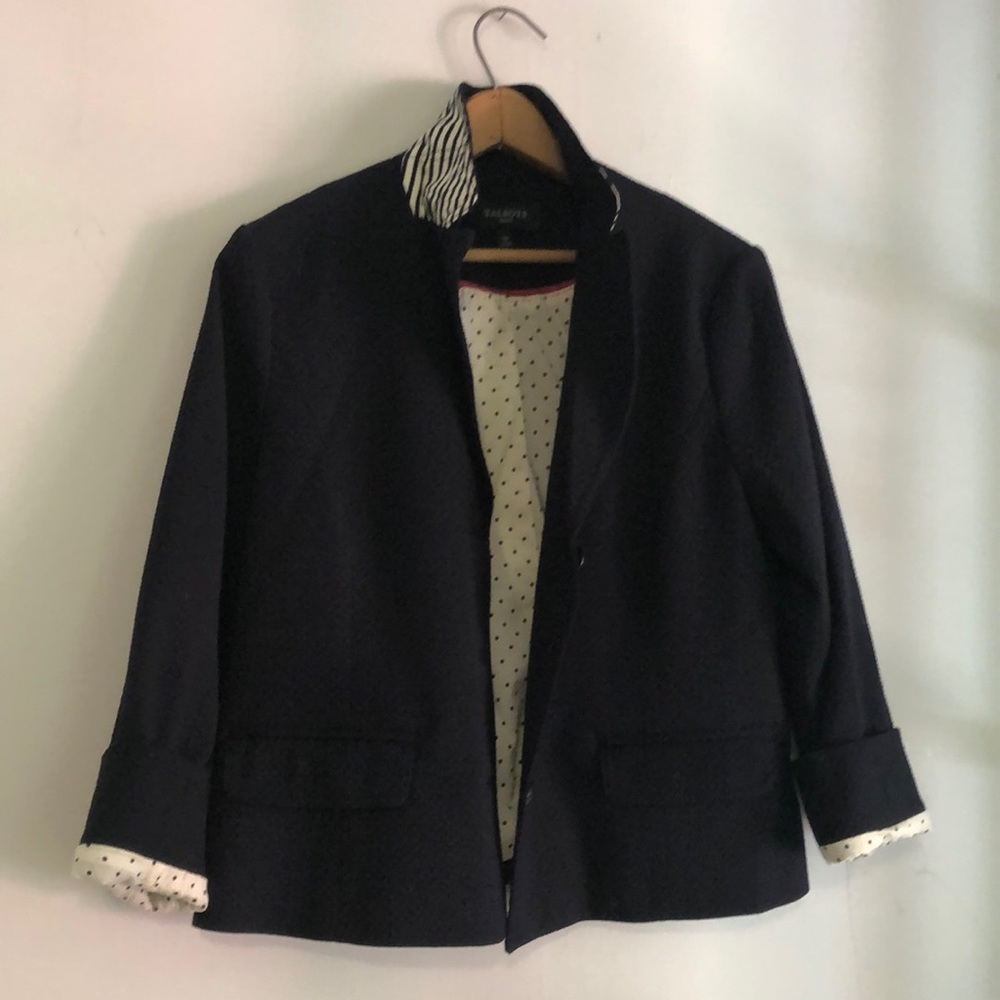 Talbots 10p blazer navy basket weave detail